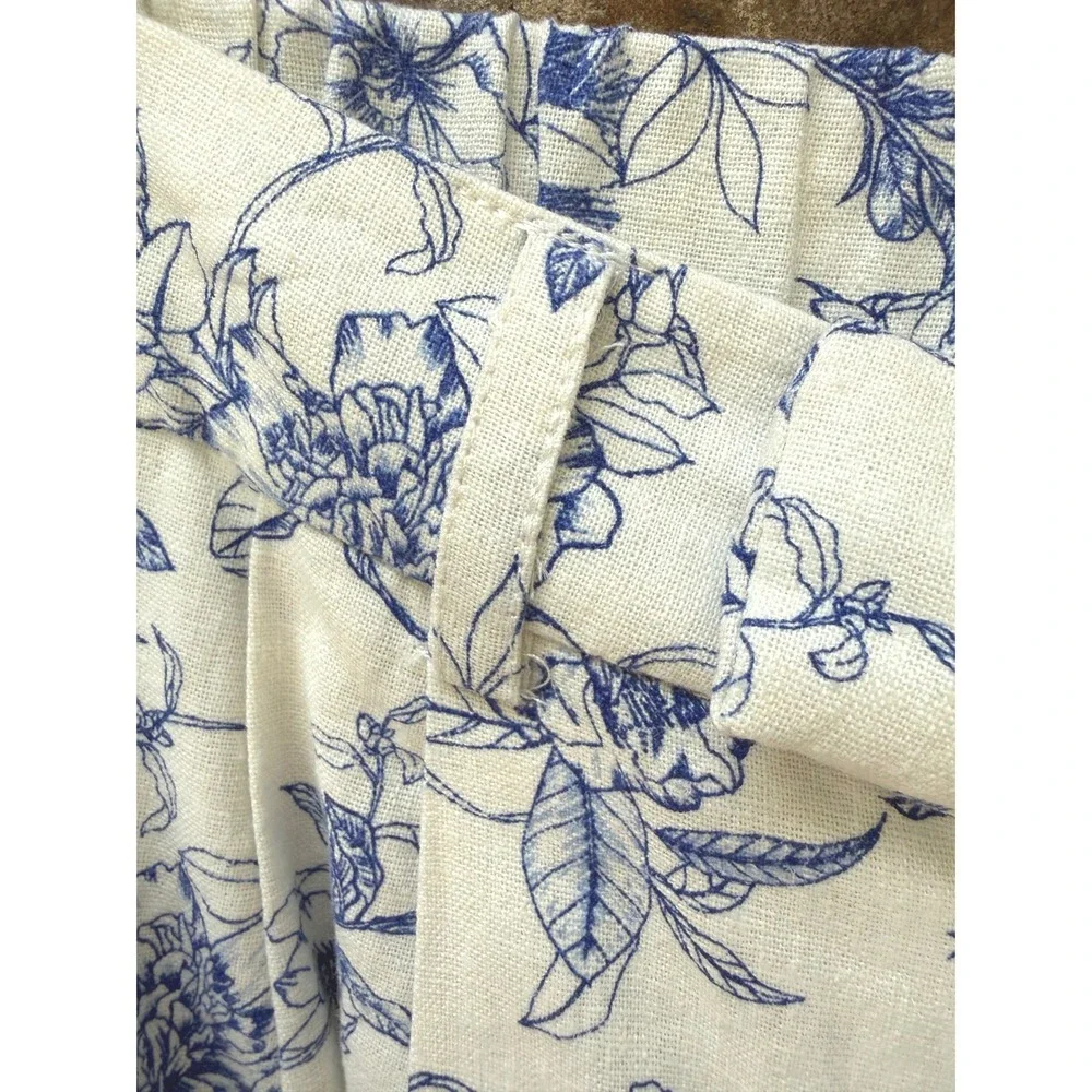 Jason Wu Floral Toile Linen Blend Halter Vest Wide Leg Pants Set Blue White 8 - Picture 12 of 14